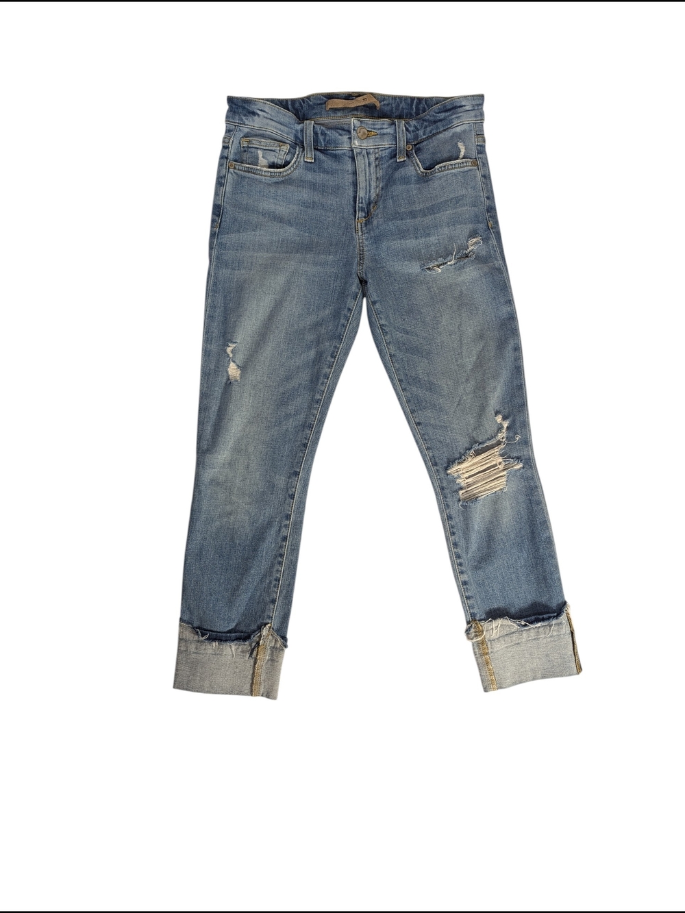 WOMENS JOE'S JEANS BLUE DISTRESSED CROPPED SKINNY CUFFED JEANS SIZE W24